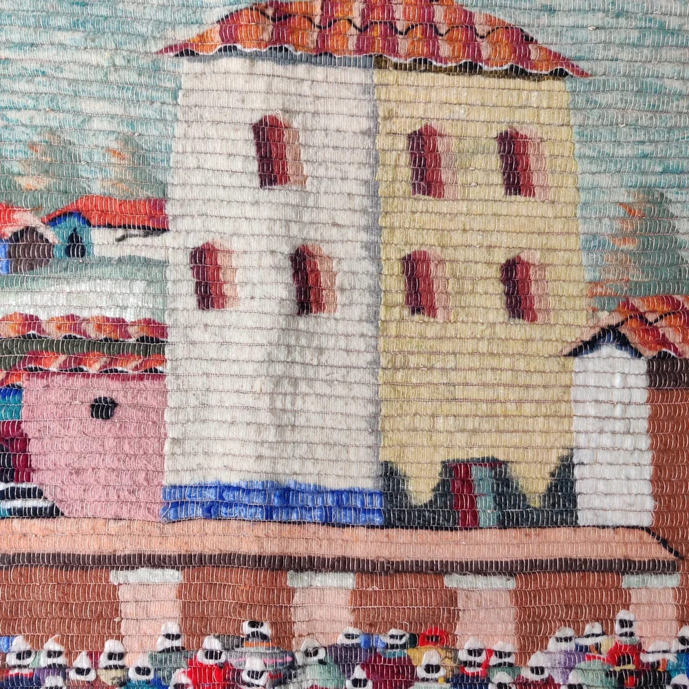 Peru Hand Woven Wool Tapestry Wall Art Blanket Church Village Community 66 x 45